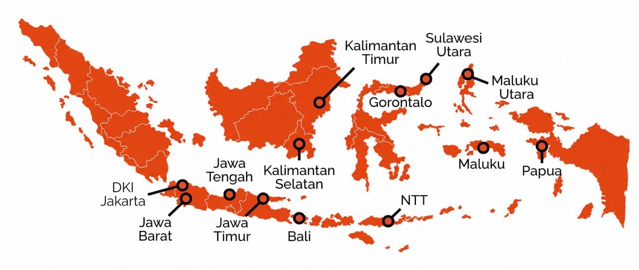 Peta jaringan operasional Kayam di Indonesia